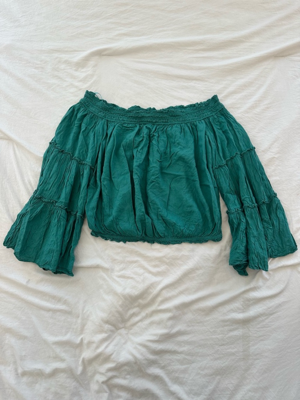 Free People Teal Off-Shoulder Boho Blouse